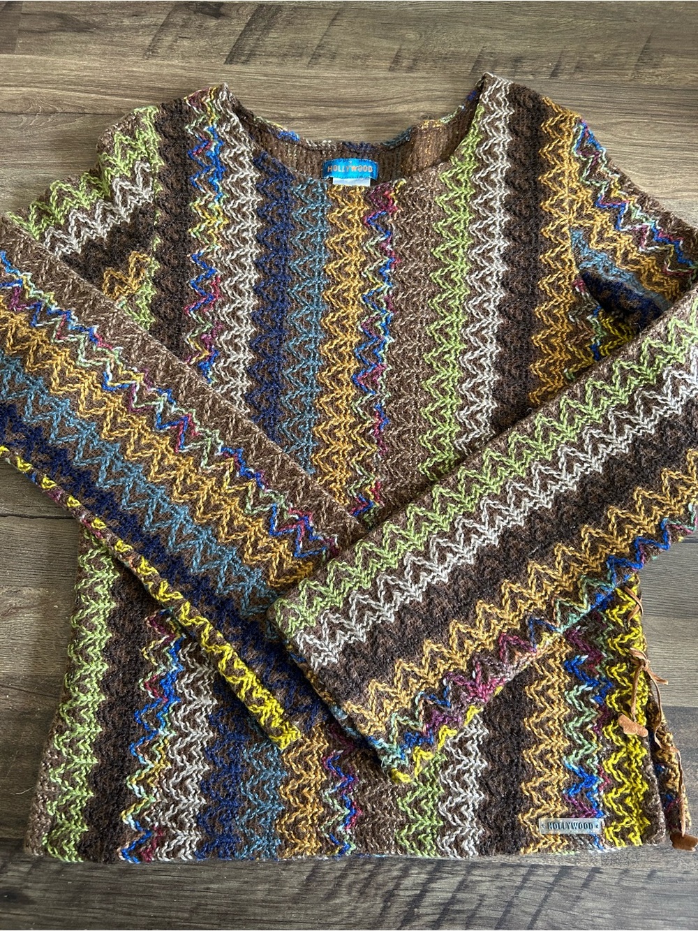 Vintage 90s/Y2K Hollywood Zigzag Knit Sweater XL Earth Tones Made in Canada